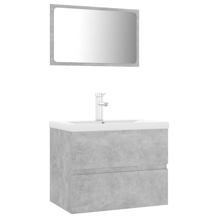 Set mobilier baie dulap cu sertare, chiuveta, robinet si oglinda, vidaXL, PAL/ceramica, 60 x 38.5 x 45 cm, Gri ciment