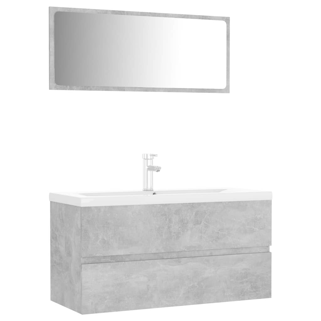 Set mobilier baie dulap cu sertare, chiuveta, robinet si oglinda, vidaXL, PAL/ceramica, 90 x 38.5 x 45 cm, Gri ciment