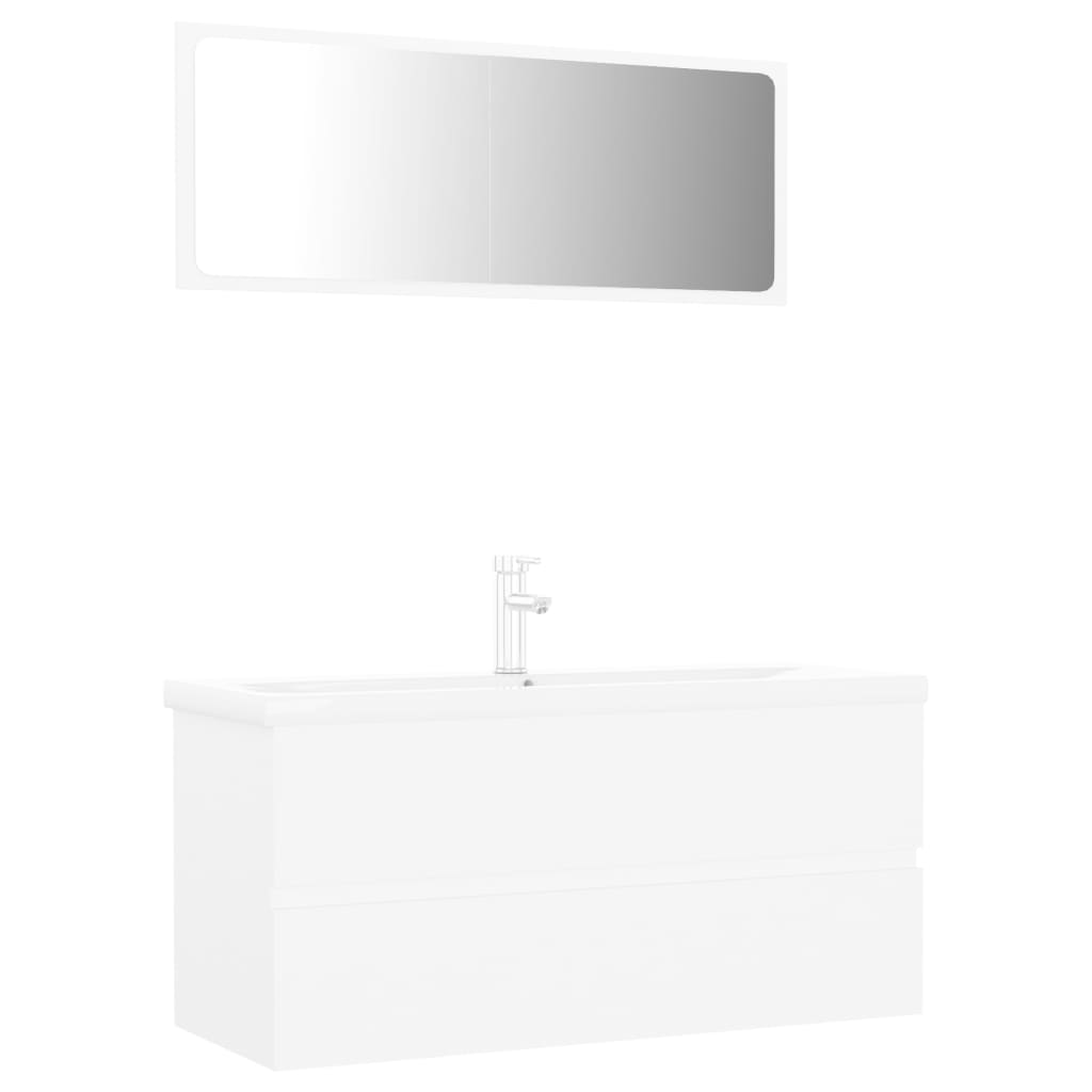 Set mobilier baie dulap cu sertare, chiuveta, robinet si oglinda, vidaXL, PAL/ceramica, 100 x 38.5 x 45 cm, Alb