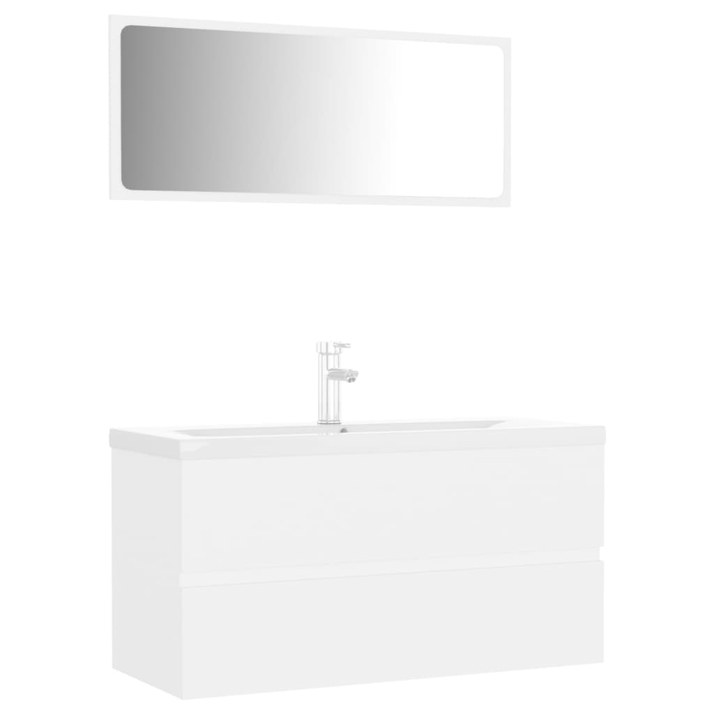 Set mobilier baie dulap cu sertare, chiuveta, robinet si oglinda, vidaXL, PAL/ceramica, 90 x 38.5 x 45 cm, Alb