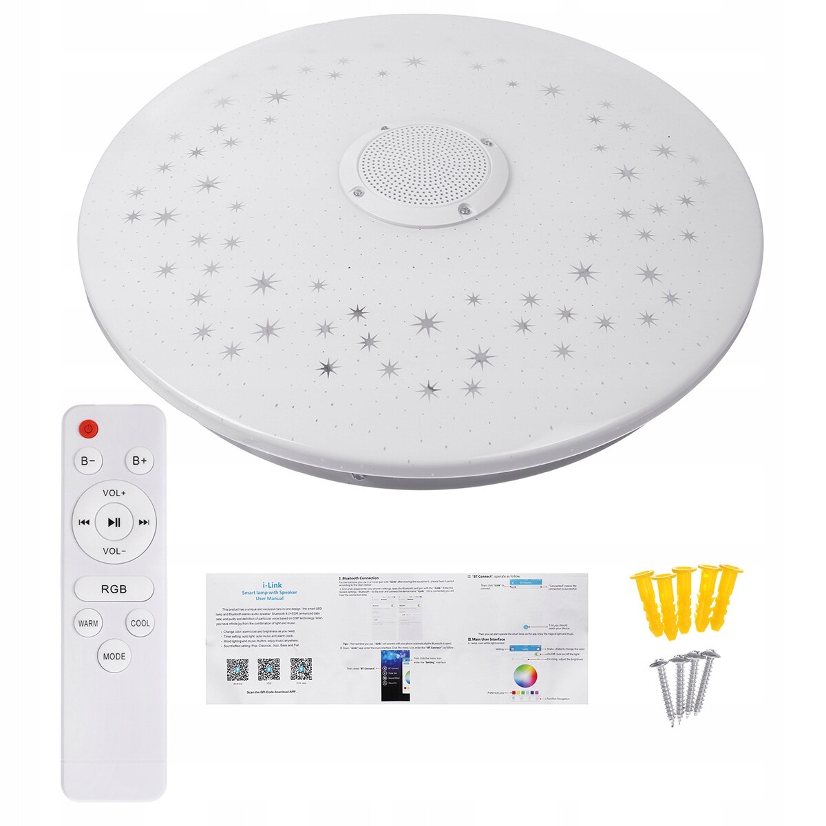 Aplica muzicala LED RGB Maerex, Bluetooth, Telecomanda, Alb