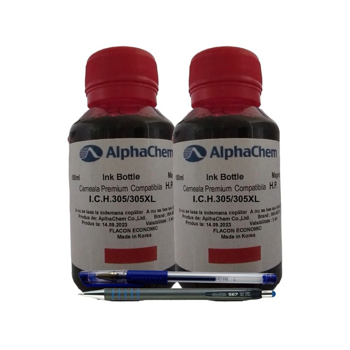 Set Flacon Cerneala AlphaChem Compatibil HP (305) 2x100ml 3YM60AE Magenta, Pix CNX201 si Pix CNX567