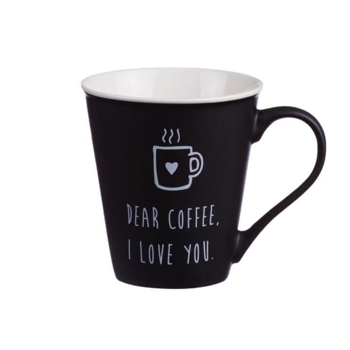 Cana cafea cu mesaj, Dear coffee i love you, negru, 330 ml