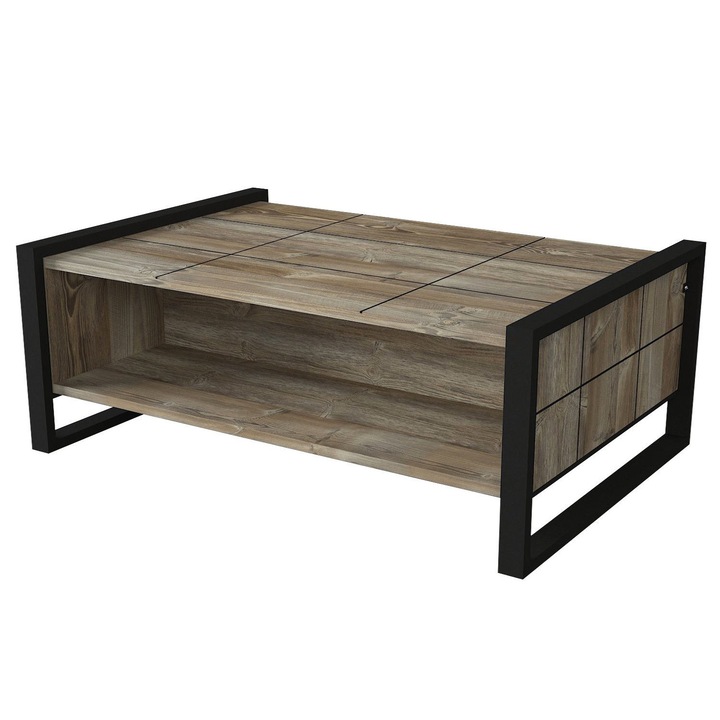 Masa de cafea Post Falls, Nancy Homestore, Lemn/Metal, 64.5 x 94.4 x 39 cm, Maro/Negru