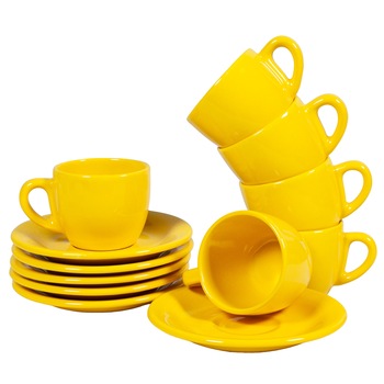 Set 6 cesti cu farfurie pentru expresso, Cesiro, 80 ml, Galben Floarea Soarelui Set 6 cesti cu farfurie pentru expresso, Cesiro, 80 ml, Galben Floarea Soarelui