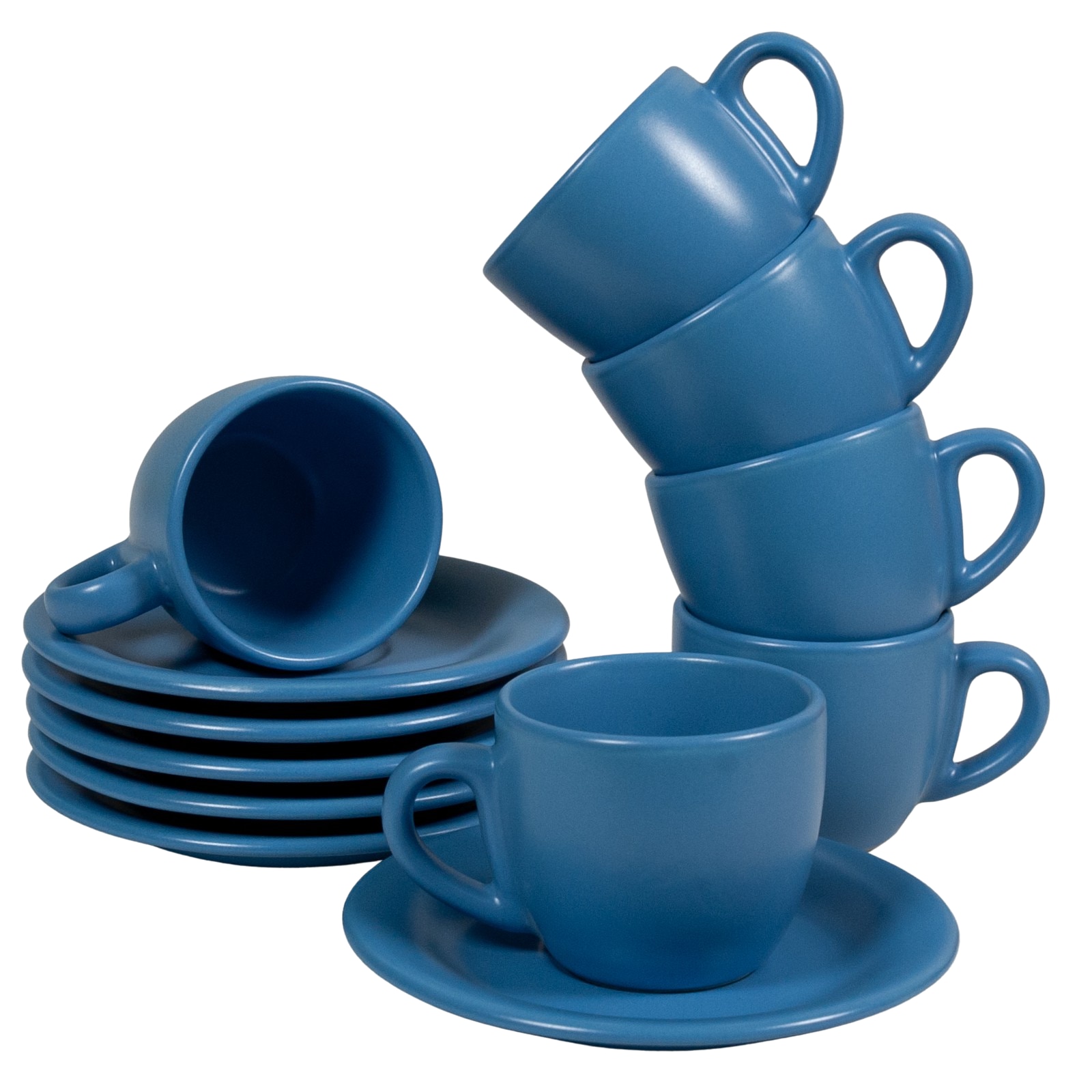 Set 6 cesti cu farfurie pentru expresso, Cesiro, 80 ml, Albastru Regal Mat