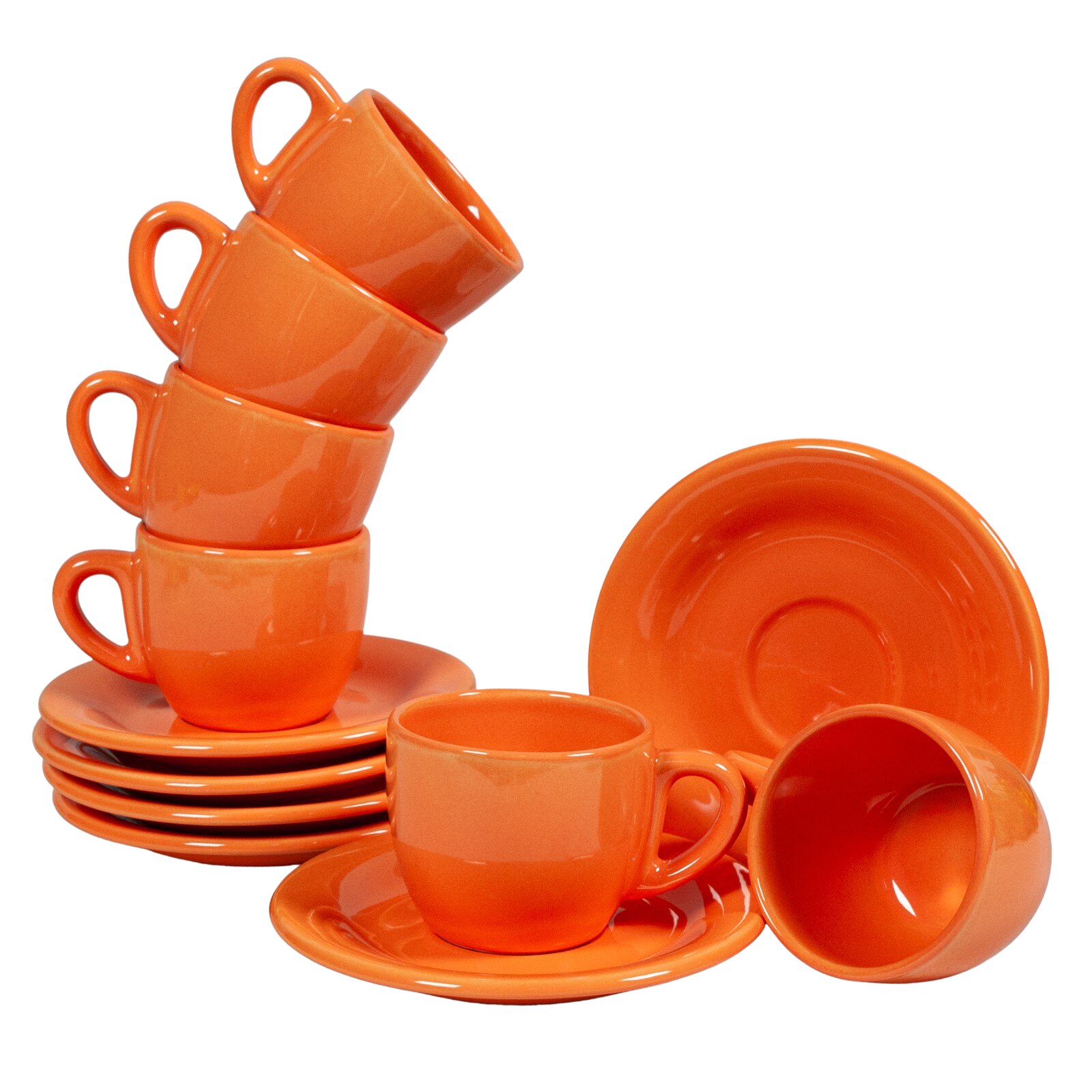 Set 6 cesti cu farfurie pentru expresso, Cesiro, 80 ml, Portocaliu Tropical