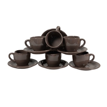 Set 6 cesti cu farfurie pentru expresso, Cesiro, 80 ml, Maro Cafea Set 6 cesti cu farfurie pentru expresso, Cesiro, 80 ml, Maro Cafea