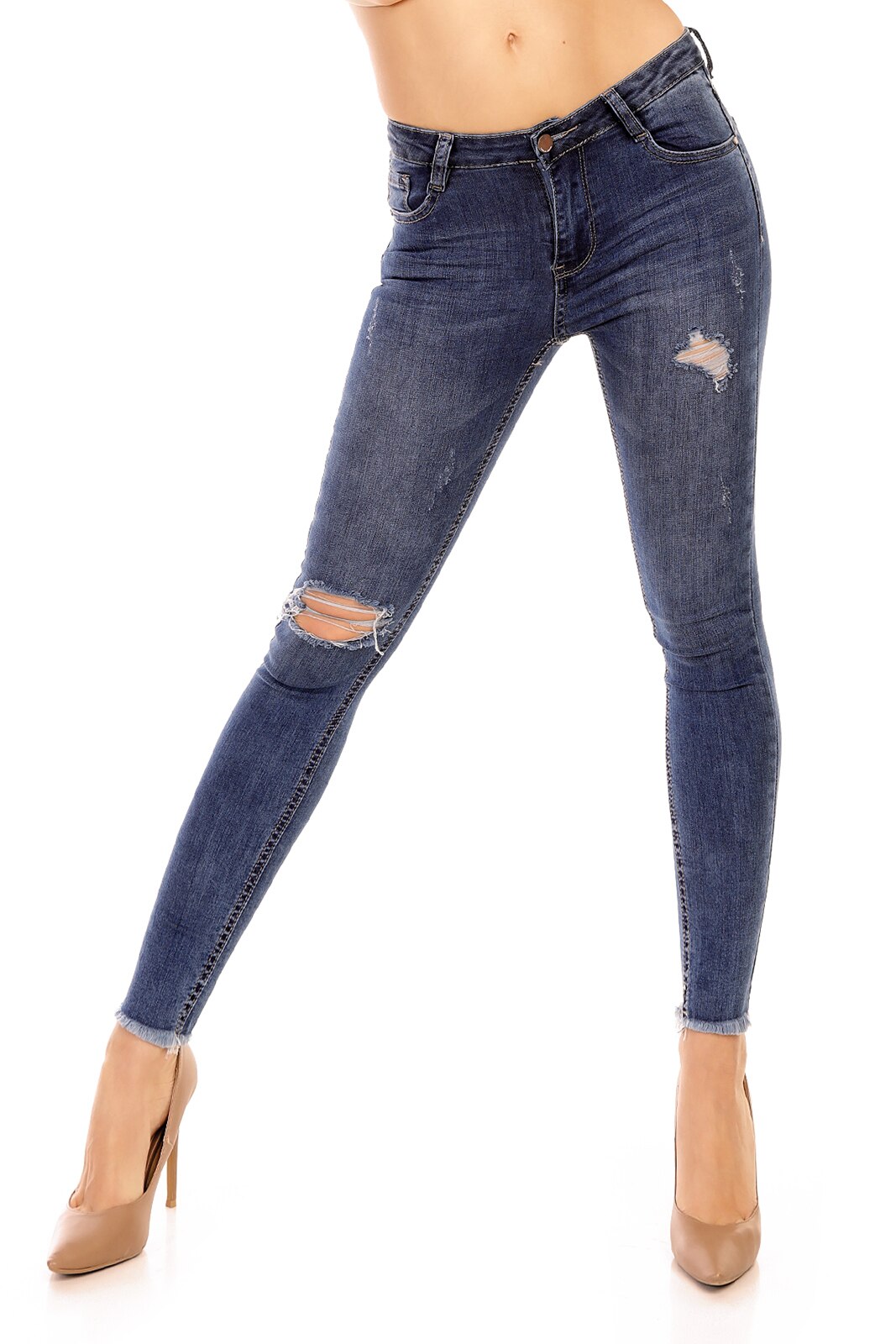 Blugi dama mulati cu taieturi decorative, Albastru, 40