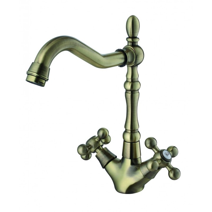 Смесител Inter Ceramic Luxurious Algara, за умивалник, стоящ, цвят старо злато, месинг