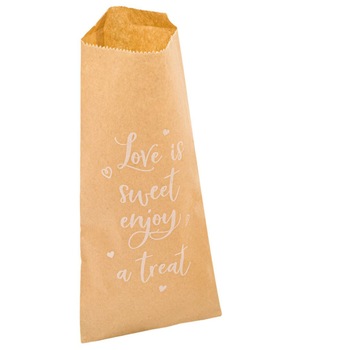 Set pungi pentru dulciuri, Zola, 10 bucati, hartie kraft cu imprimeu alb Set pungi pentru dulciuri, Zola, 10 bucati, hartie kraft cu imprimeu alb