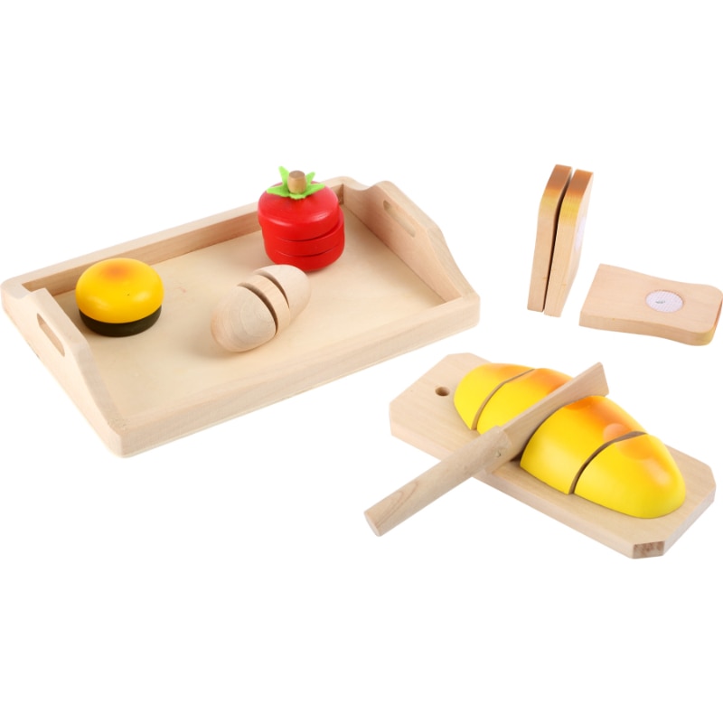 Set de joaca din lemn, Legler, Tava cu paine si accesorii, 21x14x3.5 cm, Multicolor