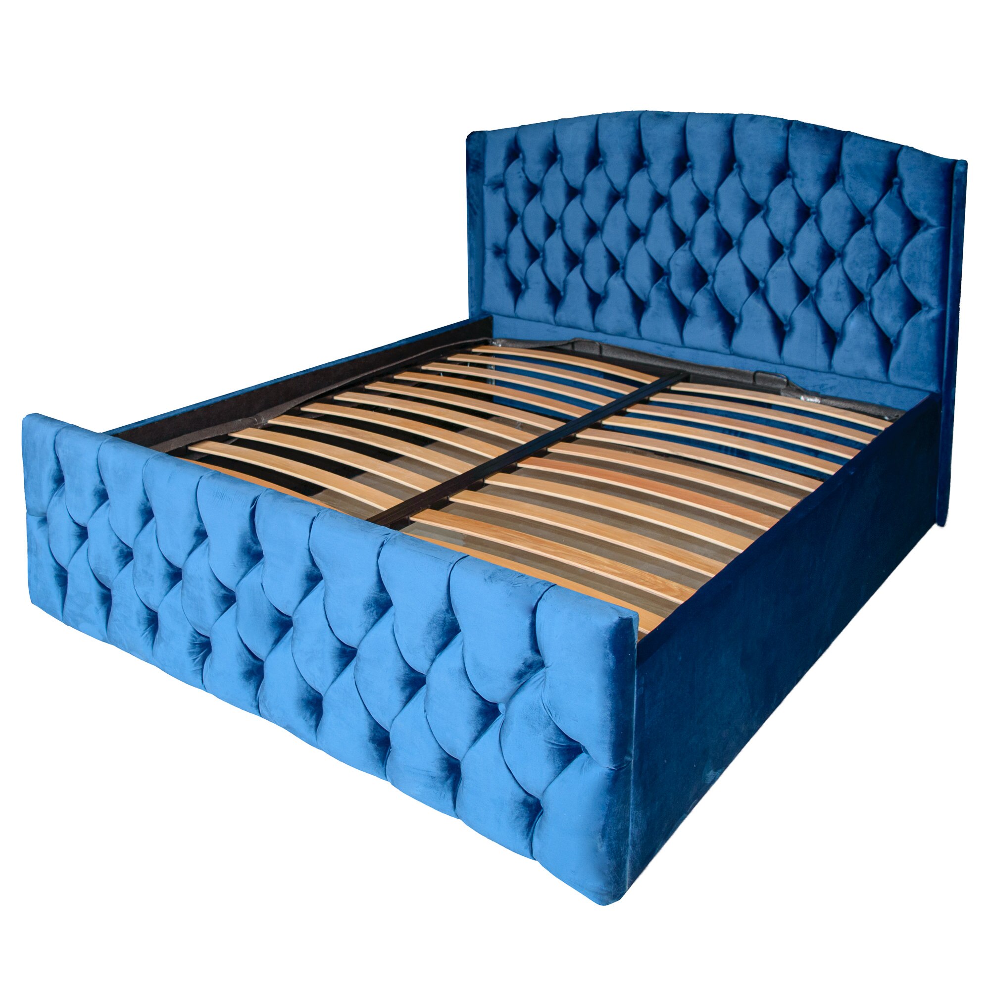 Pat Tokyo dublu, cu spatiu de depozitare si somiera, 160x200, albastru