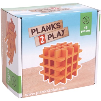 Set cuburi din lemn, New Classic Toys, Planks2Play, 45 piese, portocaliu Set cuburi din lemn, New Classic Toys, Planks2Play, 45 piese, portocaliu