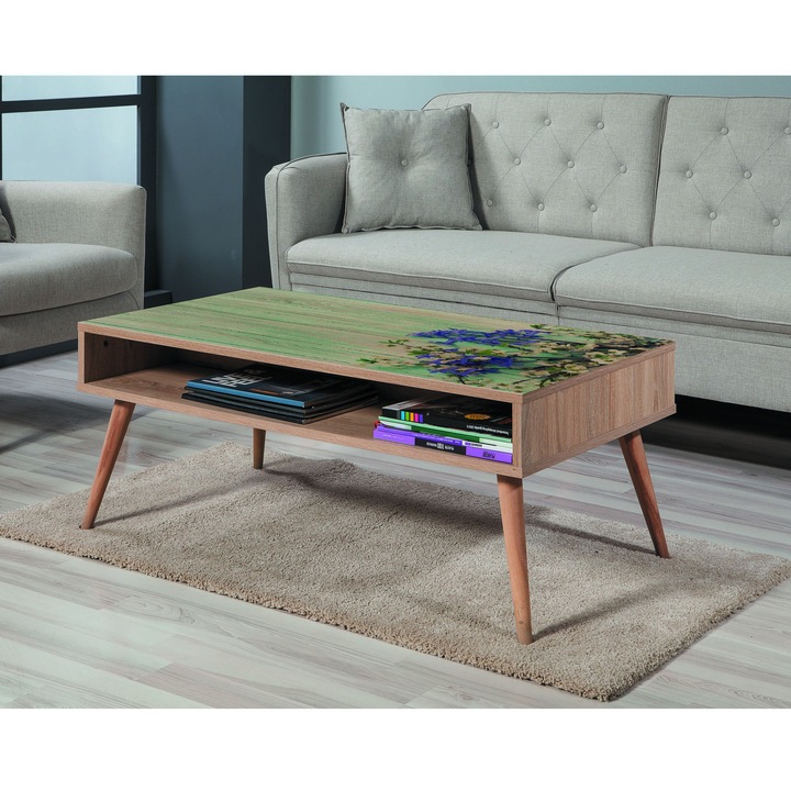 Masa de cafea Ferry Pass, Nancy Homestore, Lemn, 60x110x45 cm, Maro/Verde