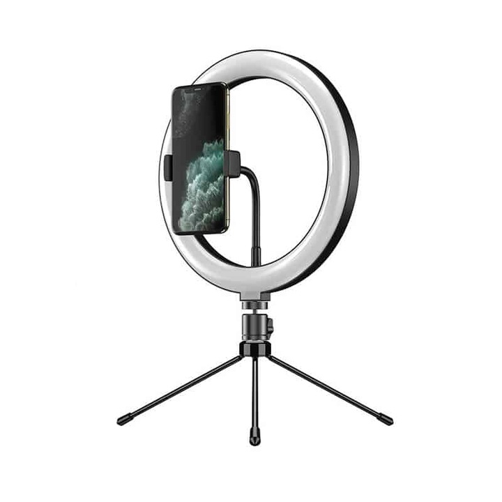 Кръгла лампа Selfie Ring Light Apexel APL-FL10JJ13Y, диаметър 26см, с мини статив / статив и държач за телефон