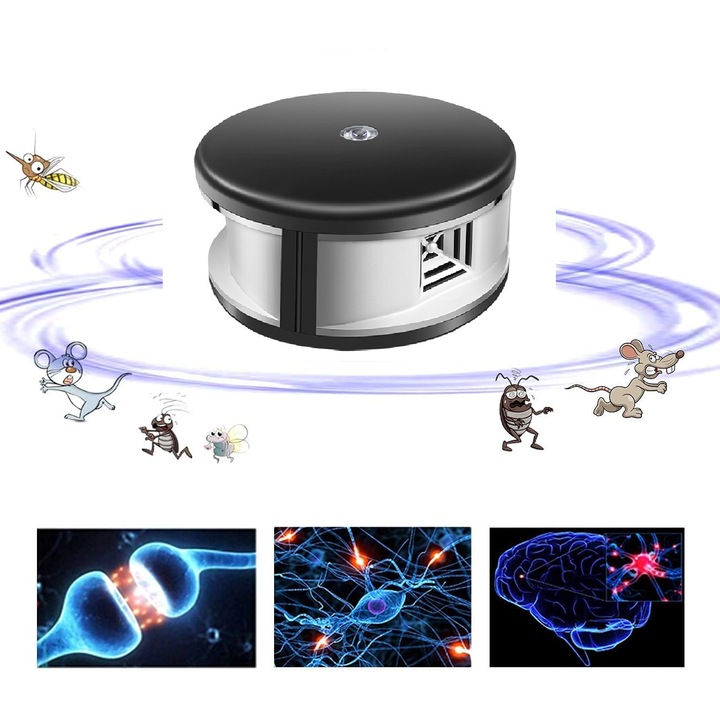 Aparat profesional anti soareci, anti sobolani, anti dihori, anti insecte, frecventa 20kHz-45kHz, acoperire 360°, frecventa variabila
