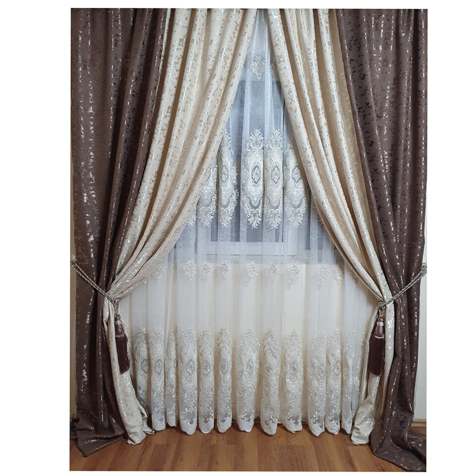 Draperie ape maro/crem 2 x 150 cm xo0011