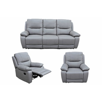 Set Tivoli 9193, Mobila Domnel, Canapea 3 locuri cu 2 relinere manuale si 2 fotolii cu recliner manual, 220x100 cm, Piele naturala, Grey Set Tivoli 9193, Mobila Domnel, Canapea 3 locuri cu 2 relinere manuale si 2 fotolii cu recliner manual, 220x100 cm, Piele naturala, Grey