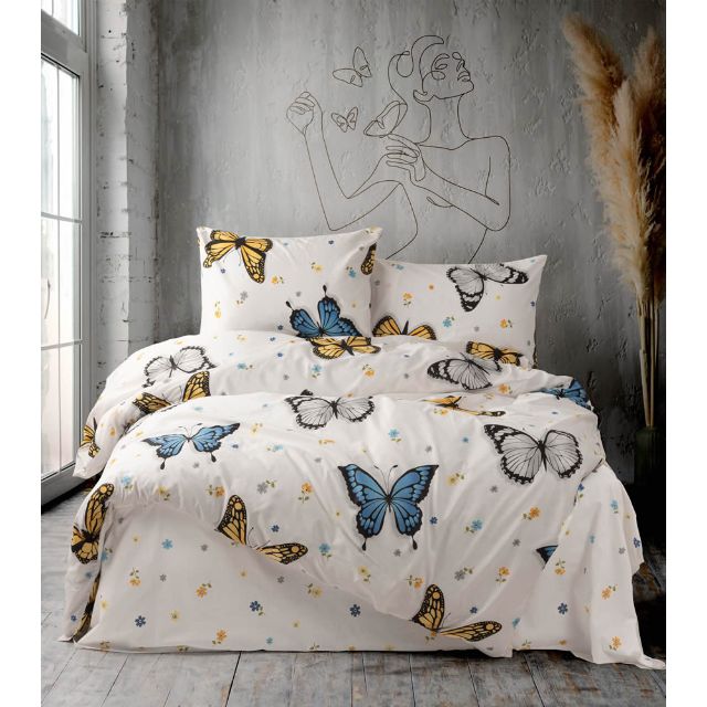 Set lenjerie pentru pat dublu, bumbac ranforce light, 4 piese, model Kelebek