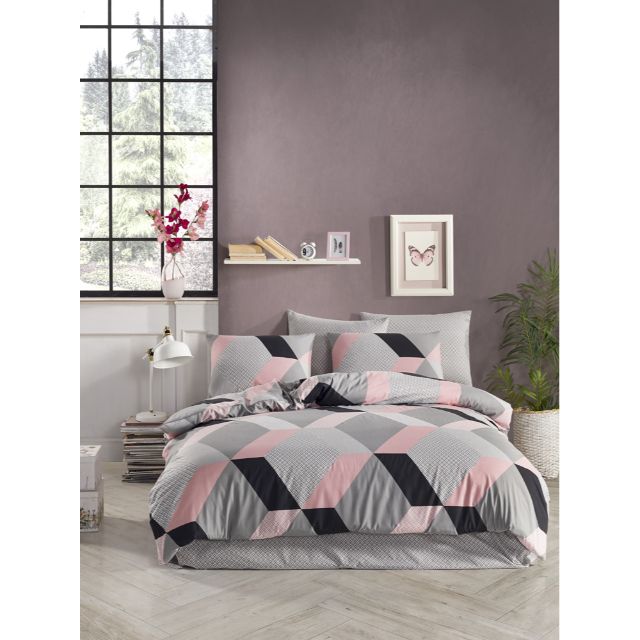 Set lenjerie pentru pat dublu, bumbac ranforce light, 4 piese, model Petek Pembe