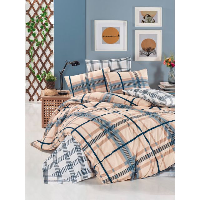 Set lenjerie pentru pat dublu, bumbac ranforce light, 4 piese, model Wood