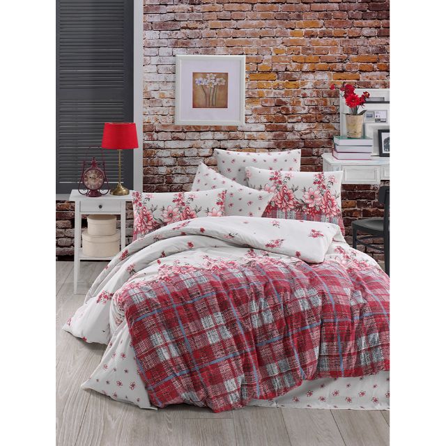 Set lenjerie pentru pat dublu, bumbac ranforce light, 4 piese, model Gloria