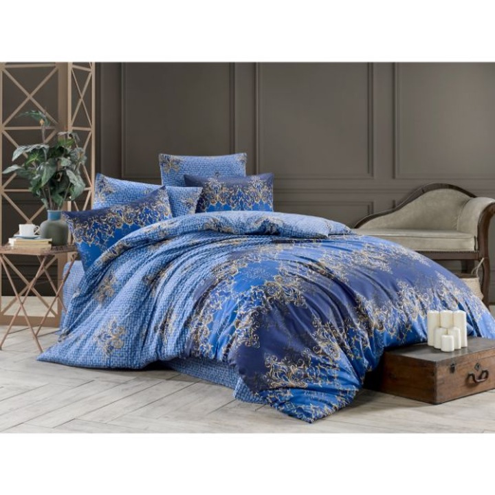 Set lenjerie pentru pat dublu, bumbac ranforce light, 4 piese, model Lucifer