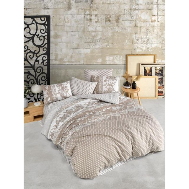 Set lenjerie pentru pat dublu, 4 piese, model classic Alacati Vizon