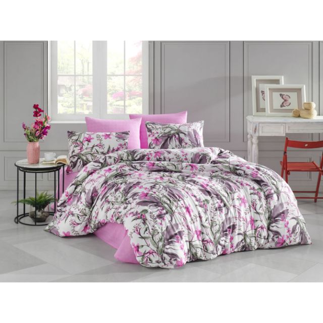 Set lenjerie pentru pat dublu, 4 piese, model classic Asyam