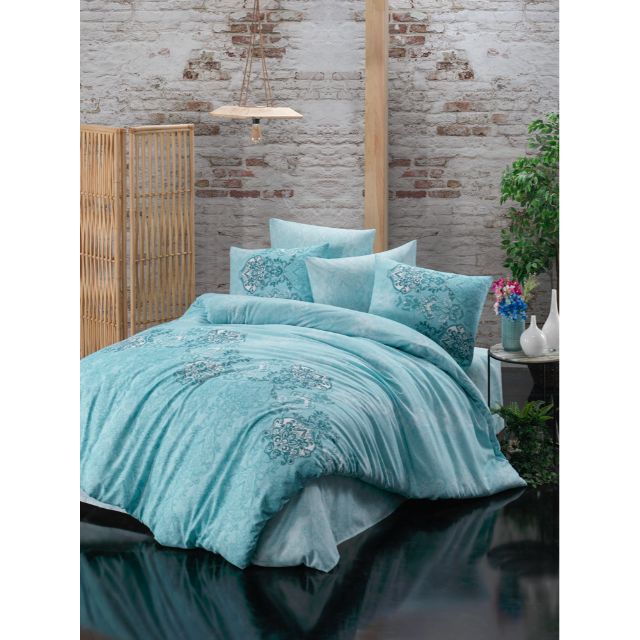 Set lenjerie pentru pat dublu, 4 piese, model classic Marfil Yesil