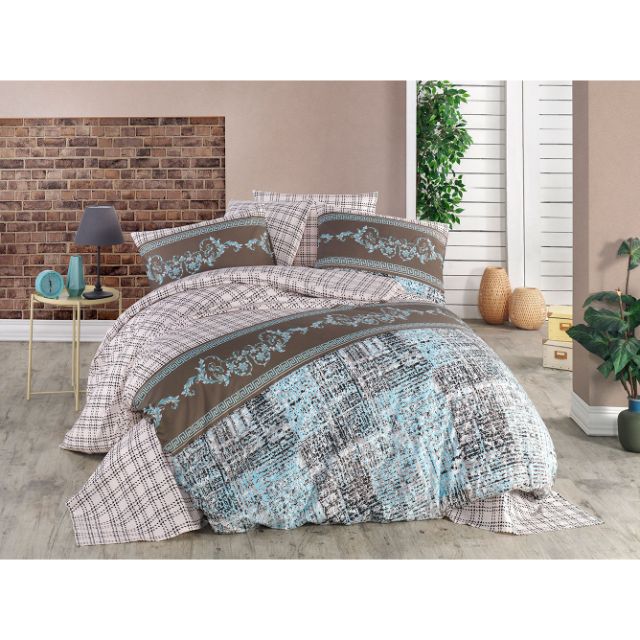 Set lenjerie pentru pat dublu, bumbac ranforce light, 4 piese, model Carrera 2