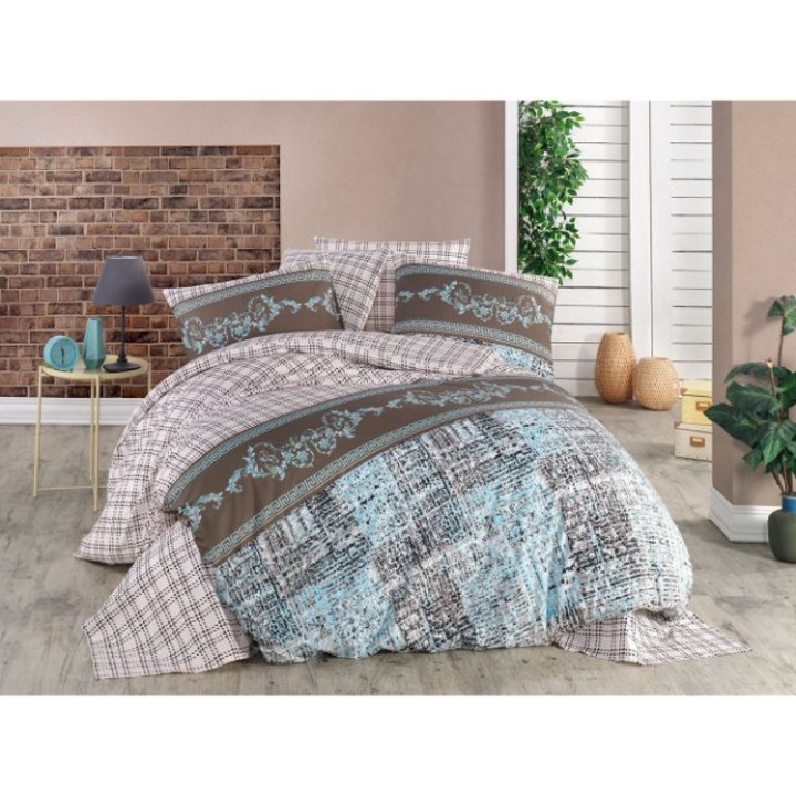 Set lenjerie pentru pat dublu, bumbac ranforce light, 4 piese, model Carrera 2