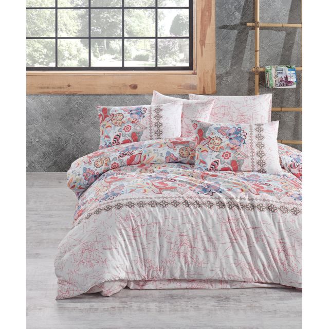 Set lenjerie pentru pat dublu, bumbac ranforce light, 4 piese, model Moya Mercan