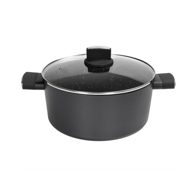 Cratita Zilan ZLN0843 Negru cu invelis din marmura, 5 straturi, 24 cm si manere fine la atingere, 4.6 L