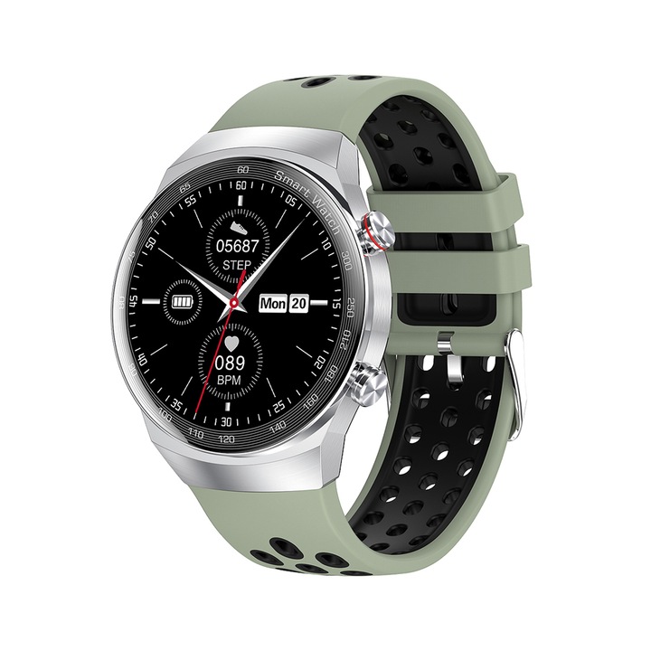Ceas Smartwatch XK Fitness AK26 cu Functii monitorizare sanatate, Memento sedentar, Senzor puls, Pedometru, Notificari, Contacte, Bratara silicon, Verde