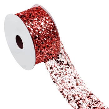 Panglica decorativa pom de craciun, aurie cu model si sclipici , 5 m ,38mm Panglica decorativa pom de craciun, aurie cu model si sclipici , 5 m ,38mm