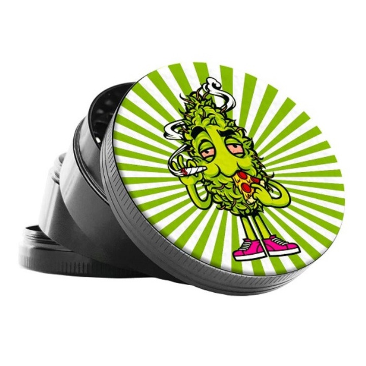 Grinder tutun, metalic, Best Buds Pizza, 4 compartimente, Inaltime 35mm, Diametru 50mm