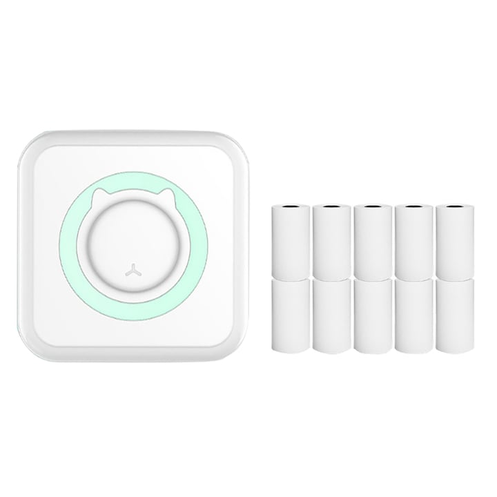 Комплект мини термопринтер и 10 хартиени ролки, GOGOU, Bluetooth, iOS/Android съвместим, APP печат, 1000 mAh, за етикети макс. 48 мм, син