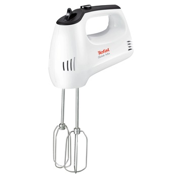 Mixer de mana, 300 W, 5 trepte de viteza, functie Turbo, 2 carlige framantare, 2 palete amestecare, alb si gri Mixer de mana, 300 W, 5 trepte de viteza, functie Turbo, 2 carlige framantare, 2 palete amestecare, alb si gri
