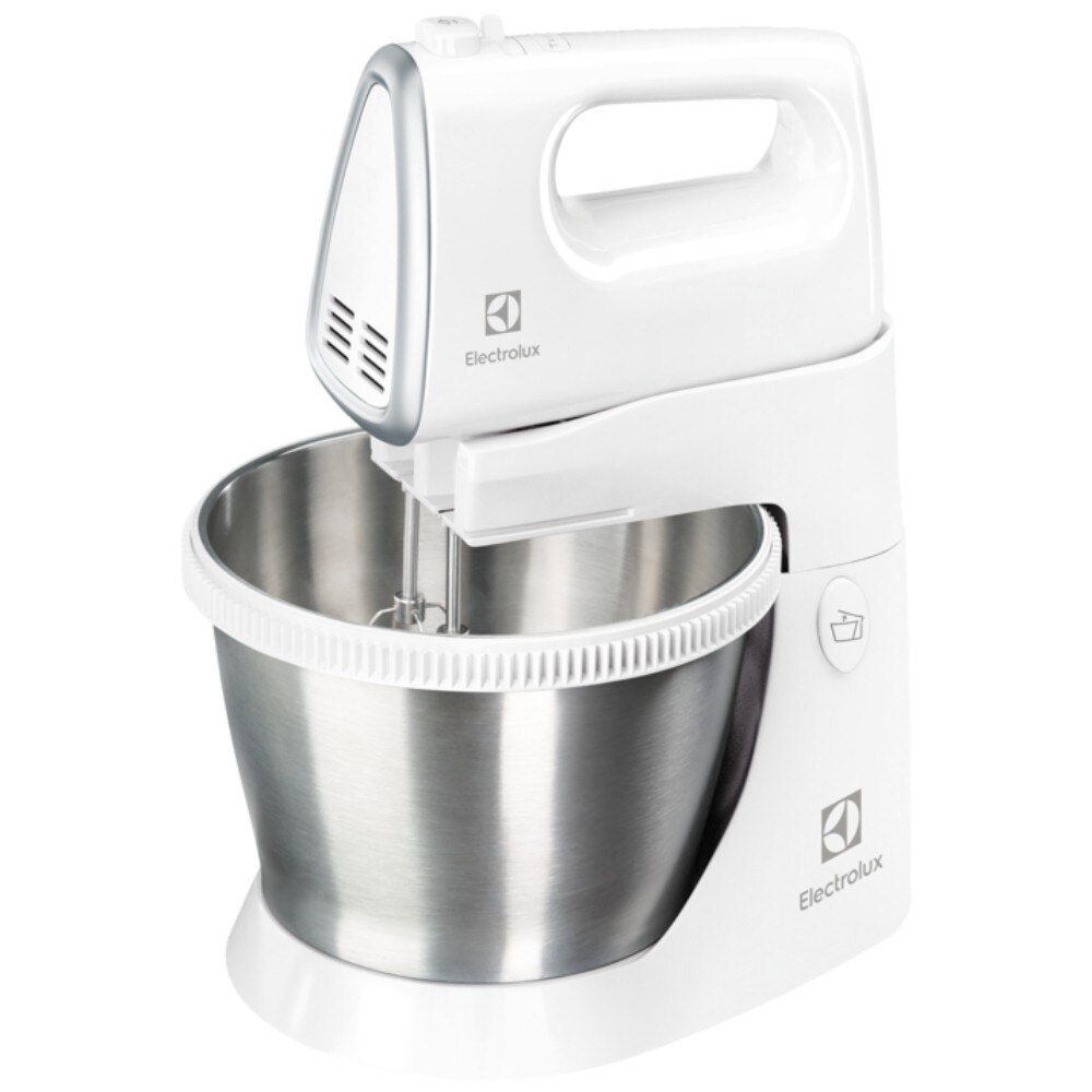 Mixer, cu bol rotativ de 3,5 litri, 450 W, 5 trepte de viteza, functie Turbo, alb si argintiu, carlige framantare si teluri amestecare