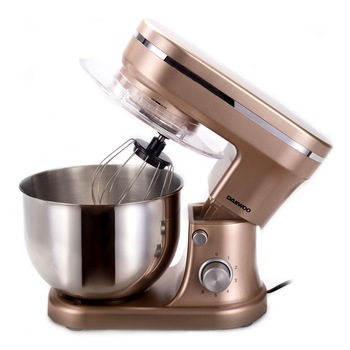 Mixer, cu bol rotativ din inox de 5 l, 1400 W, 6 trepte de viteza, carlige framantare, palete amestecare, tel, auriu Mixer, cu bol rotativ din inox de 5 l, 1400 W, 6 trepte de viteza, carlige framantare, palete amestecare, tel, auriu