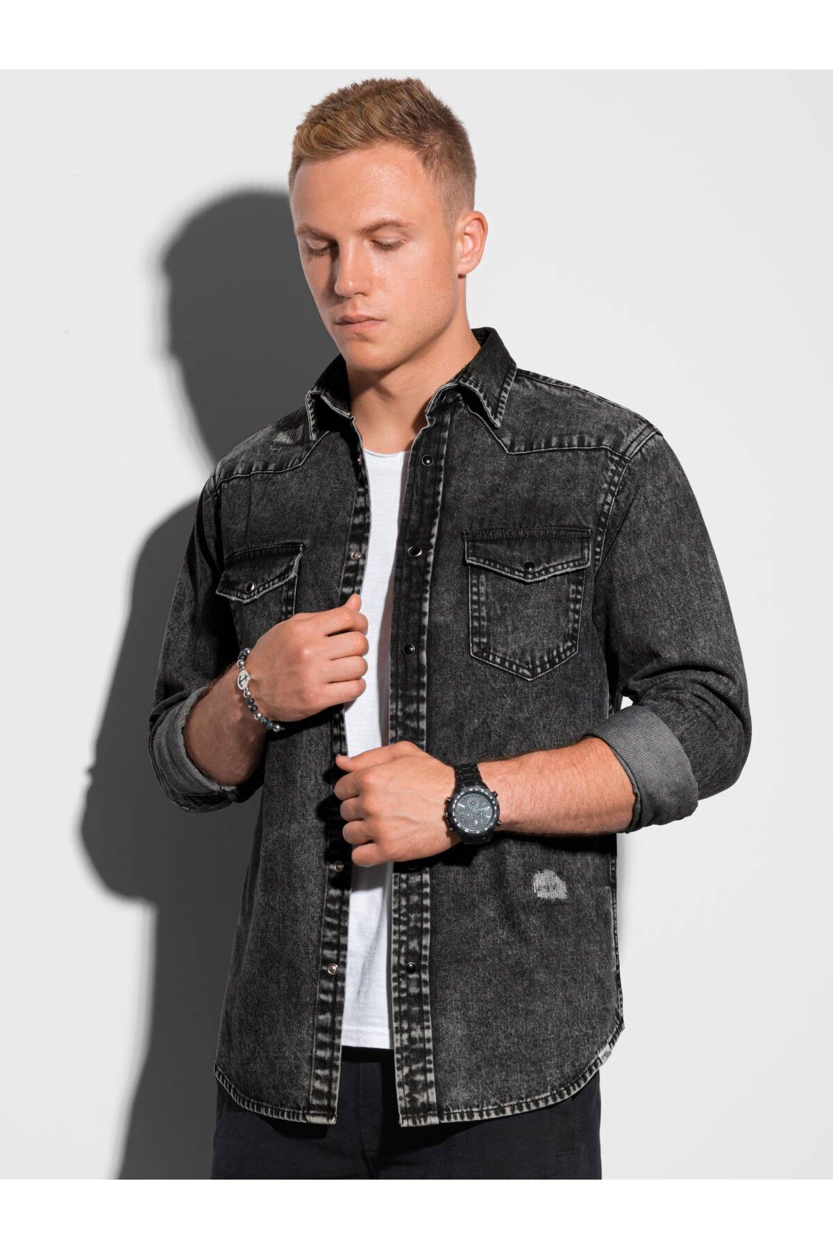 Camasa slim fit barbati K567 - negru, Negru, L