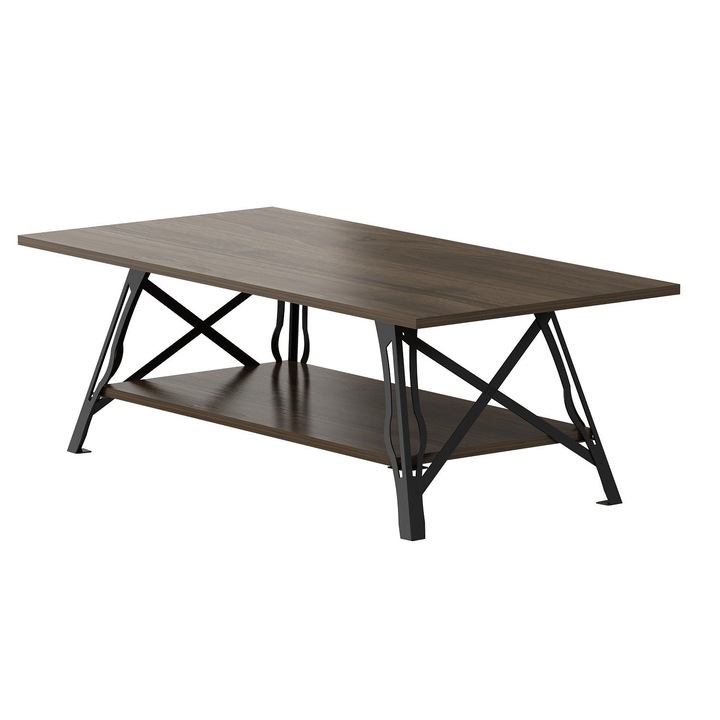 Masa de cafea Isla Vista, Nancy Homestore, Lemn/Metal, 60x120x40 cm, Maro/Negru