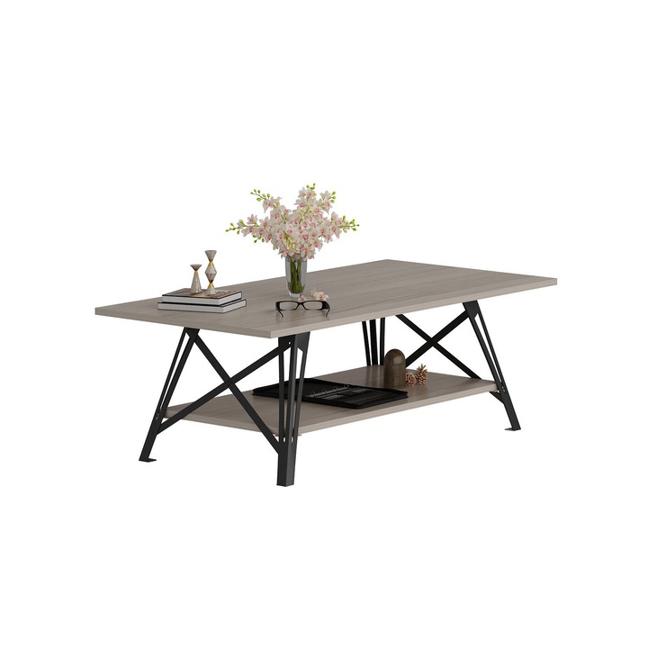 Masa de cafea Espanola, Nancy Homestore, Lemn/Metal, 60x120x40 cm, Bej/Negru