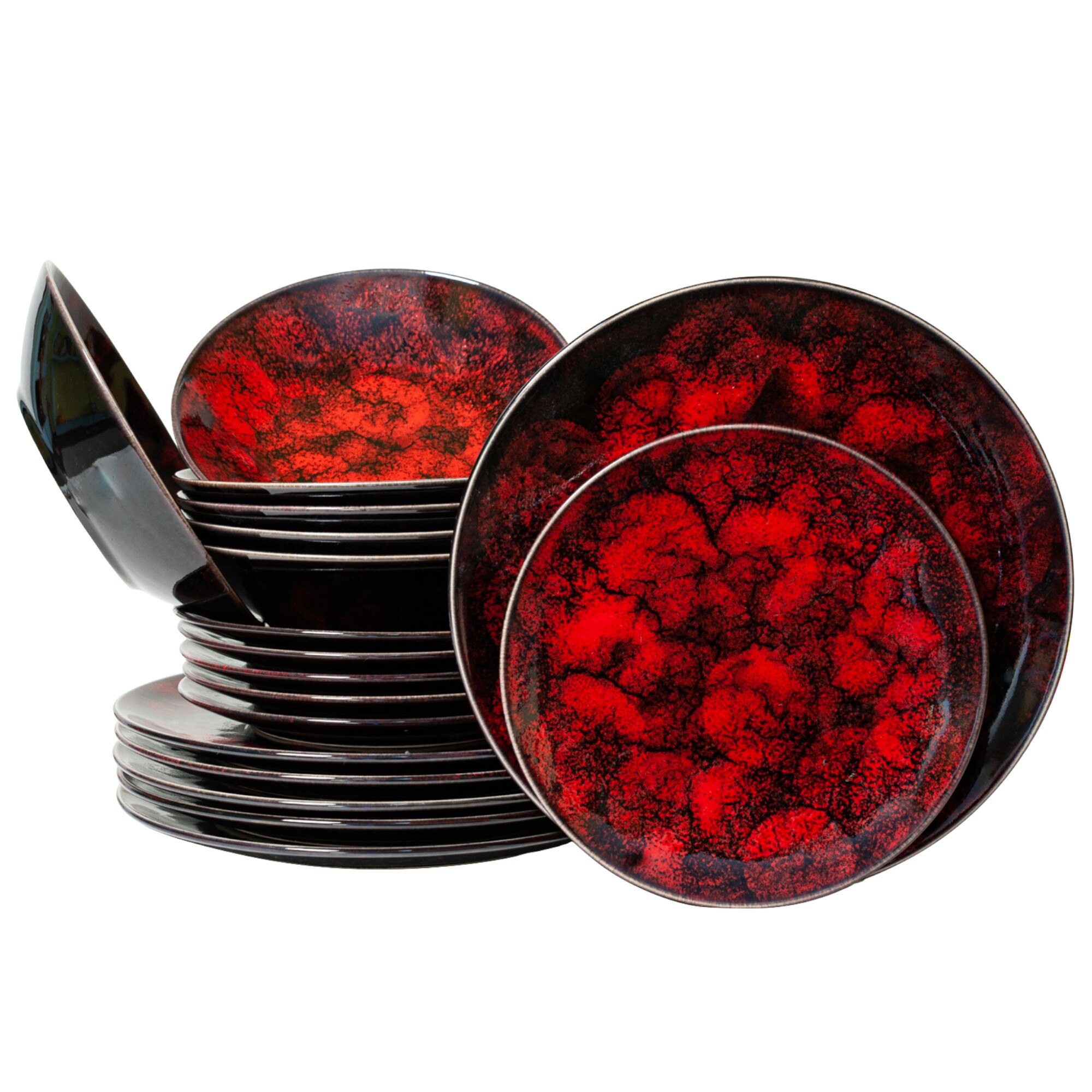 Set Complet Serviciu De Masa, Red Velvet 18 piese, Cesiro, Rosu/Negru