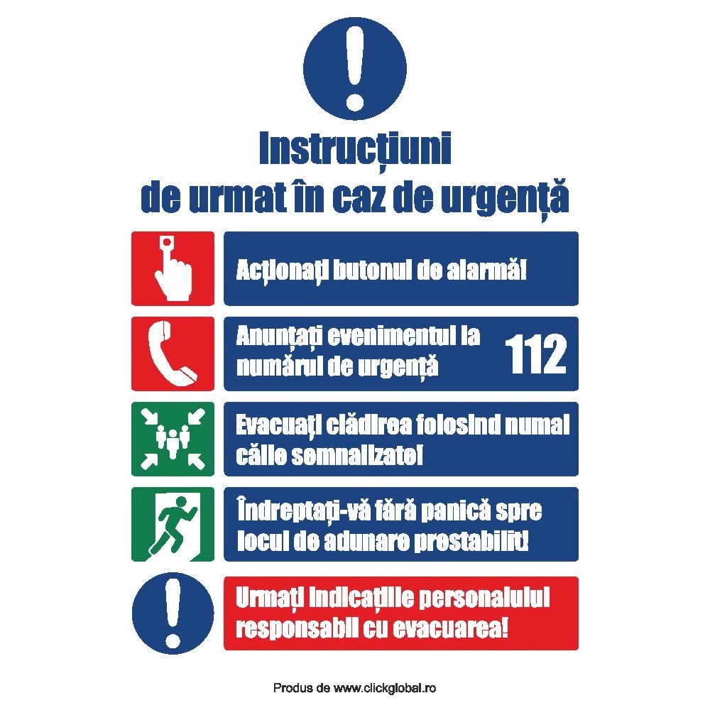 Indicator diverse Instructiuni de urmat in caz de urgente S7004, Autocolant PVC 140 x 200 mm