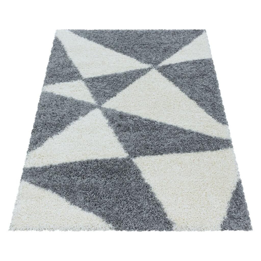 Covor modern cu fir lung Shaggy Tango 3101,160x230cm, 100% polipropilena,gramaj , 2200g/mp, inaltime fir 3 cm , model triunghiuri, culoare gri