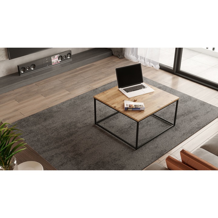 Masa de cafea Conk Point, Nancy Homestore, Lemn, 72x72x40 cm, Maro/Negru