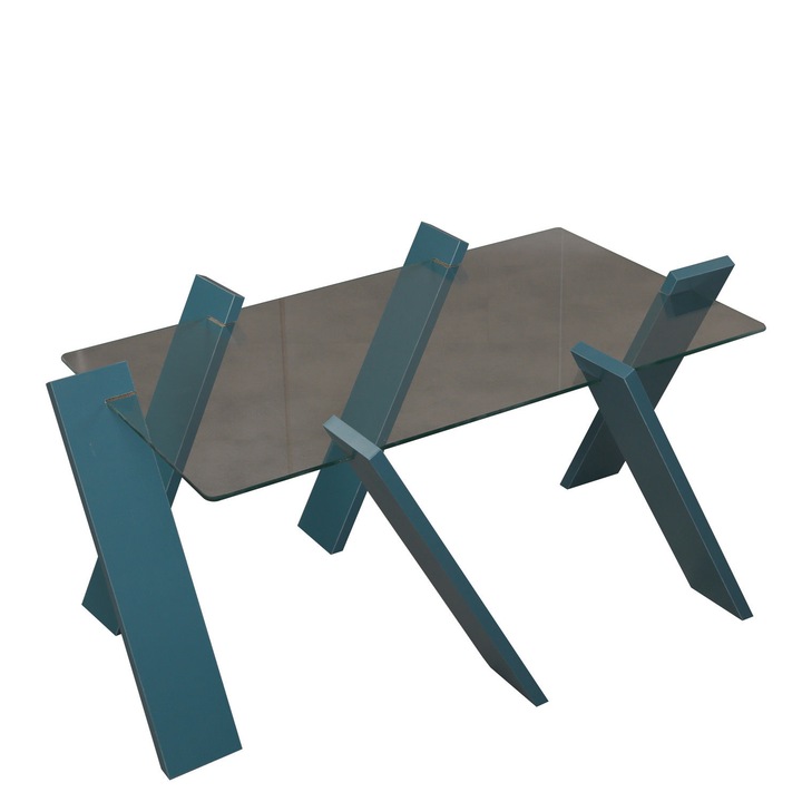 Masa de cafea Nancy Homestore, Spring Hill, Lemn, 57 x 92 x 41 cm, Albastru/Transparent